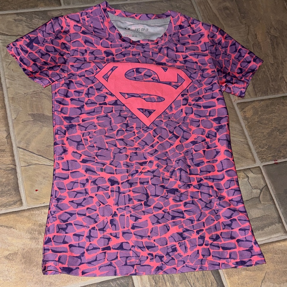 Under Armour Orange and Purple Kids Short Sleeve Tee with Superman Logo